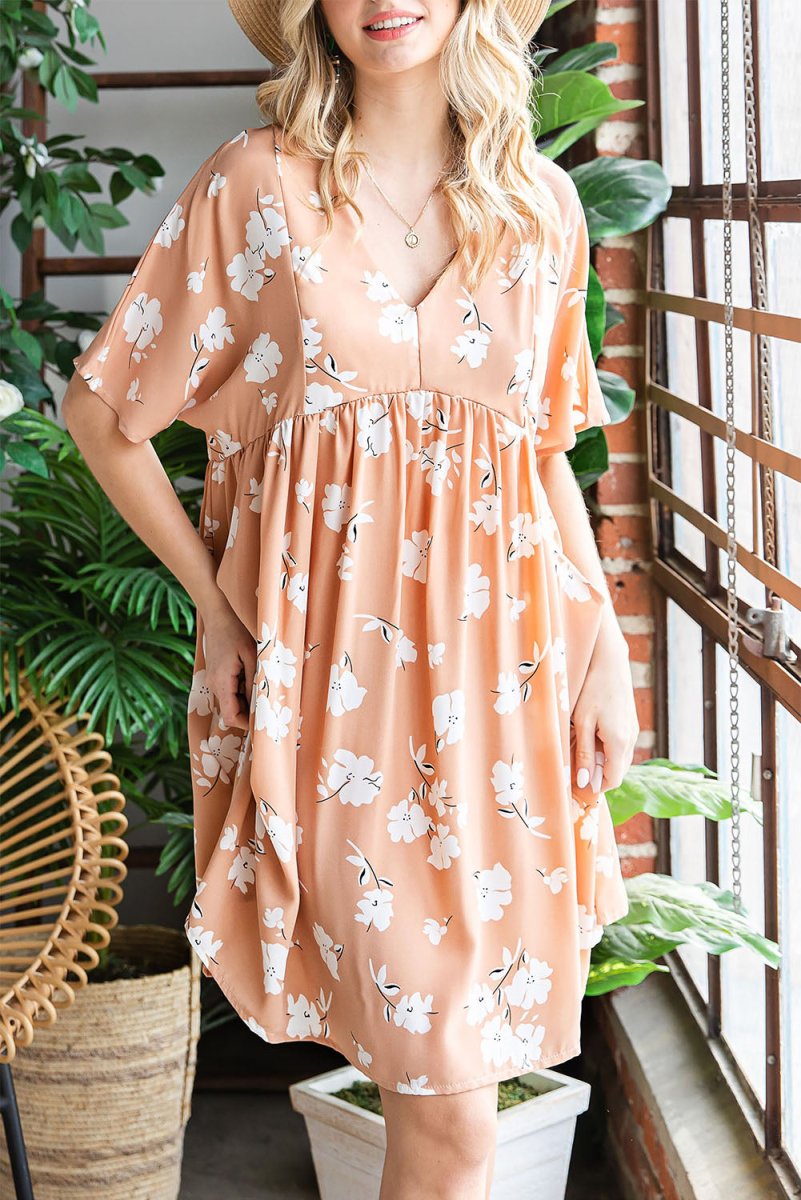 Floral V-Neck Pocket A-Line Dress X - Taplike