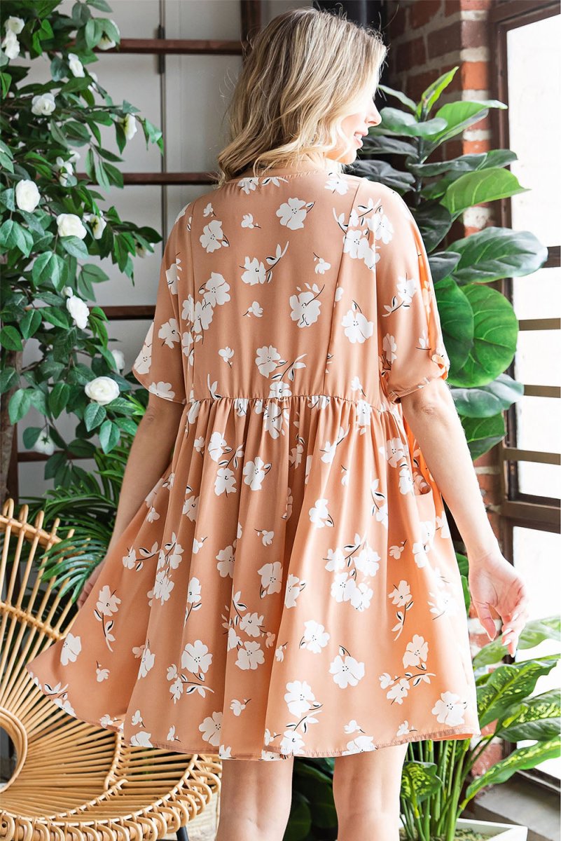 Floral V-Neck Pocket A-Line Dress X - Taplike