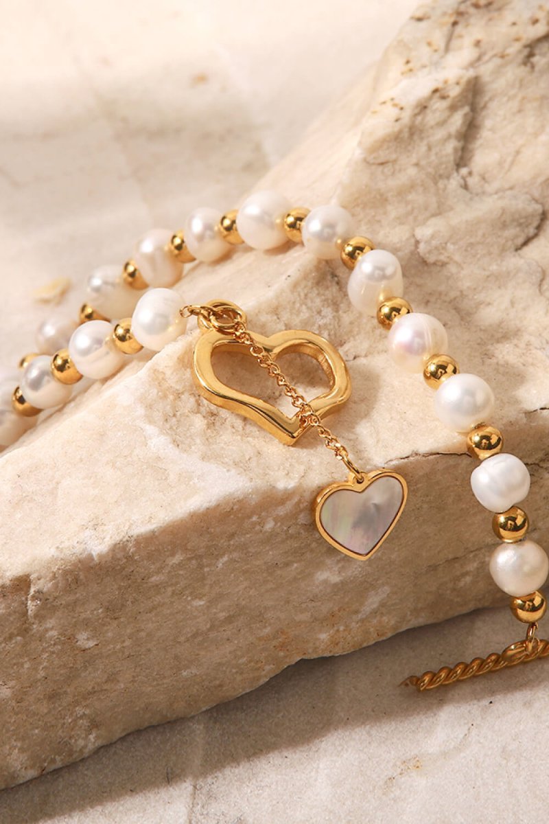 Freshwater Pearl Heart Charm Bracelet - TapLike