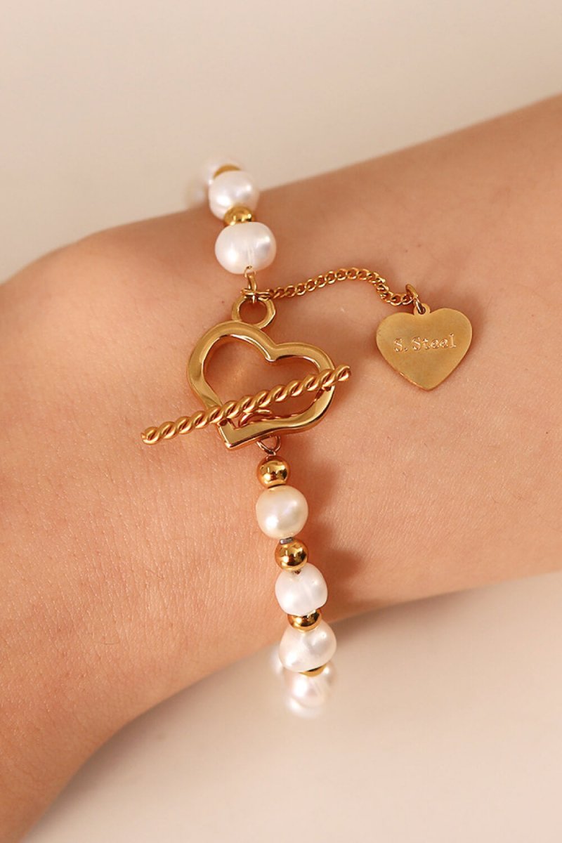 Freshwater Pearl Heart Charm Bracelet - TapLike