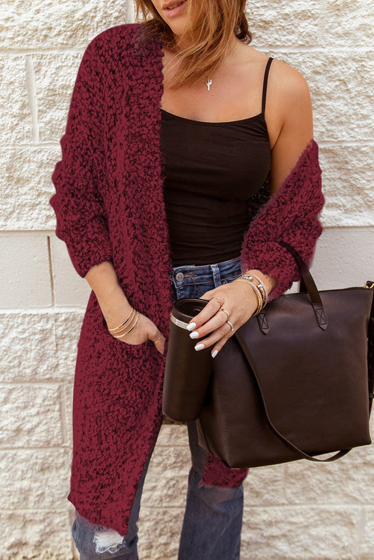 Fuzzy Popcorn Knit Open Front Longline Cardigan | 10010084074 - TapLike