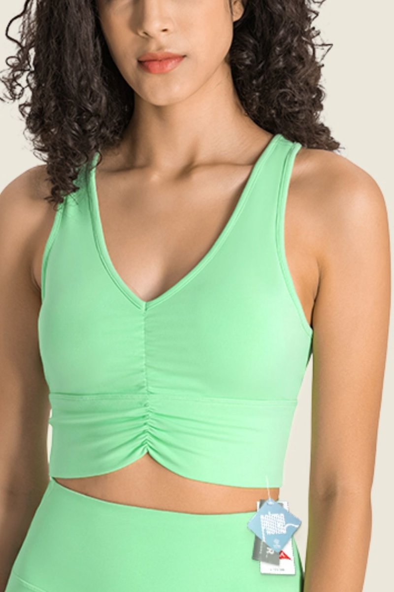 Gathered Detail Halter Neck Sports Bra - TapLike