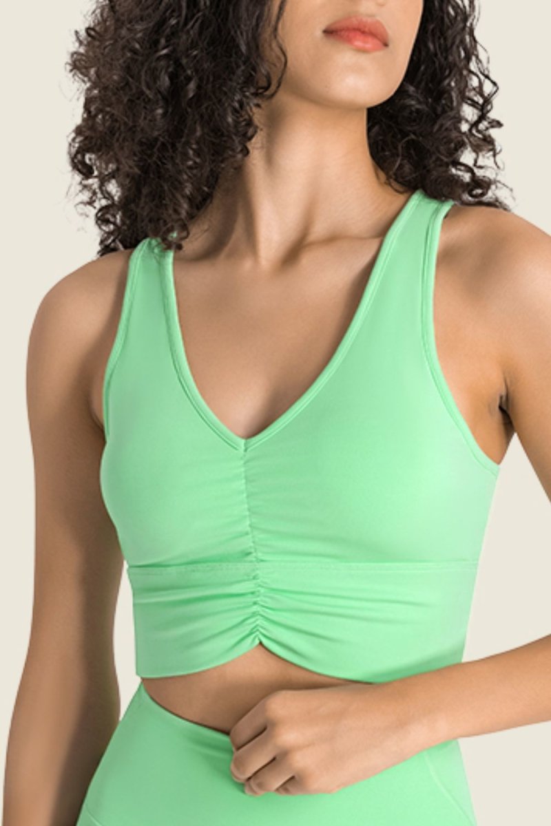 Gathered Detail Halter Neck Sports Bra - TapLike