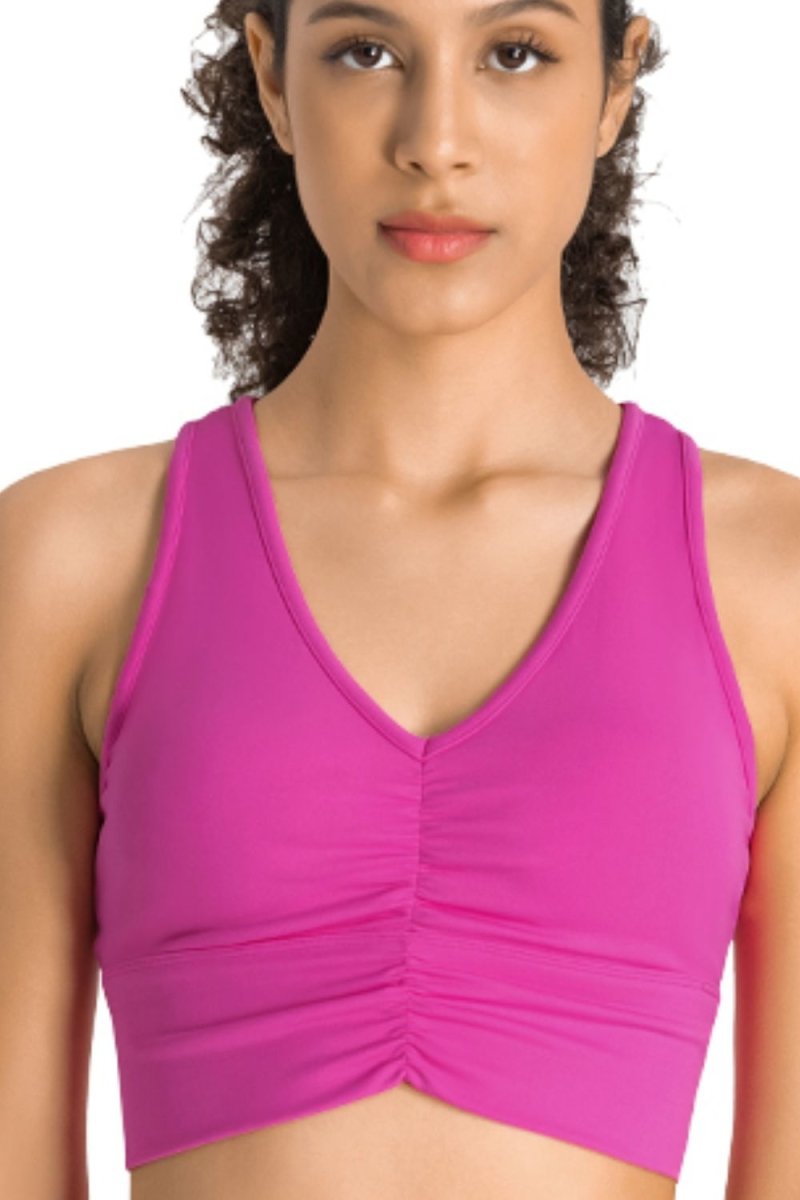 Gathered Detail Halter Neck Sports Bra - TapLike