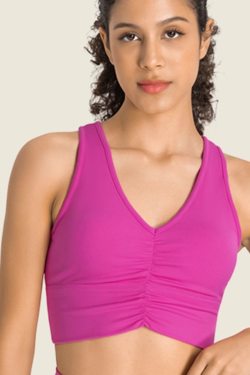 Gathered Detail Halter Neck Sports Bra - TapLike