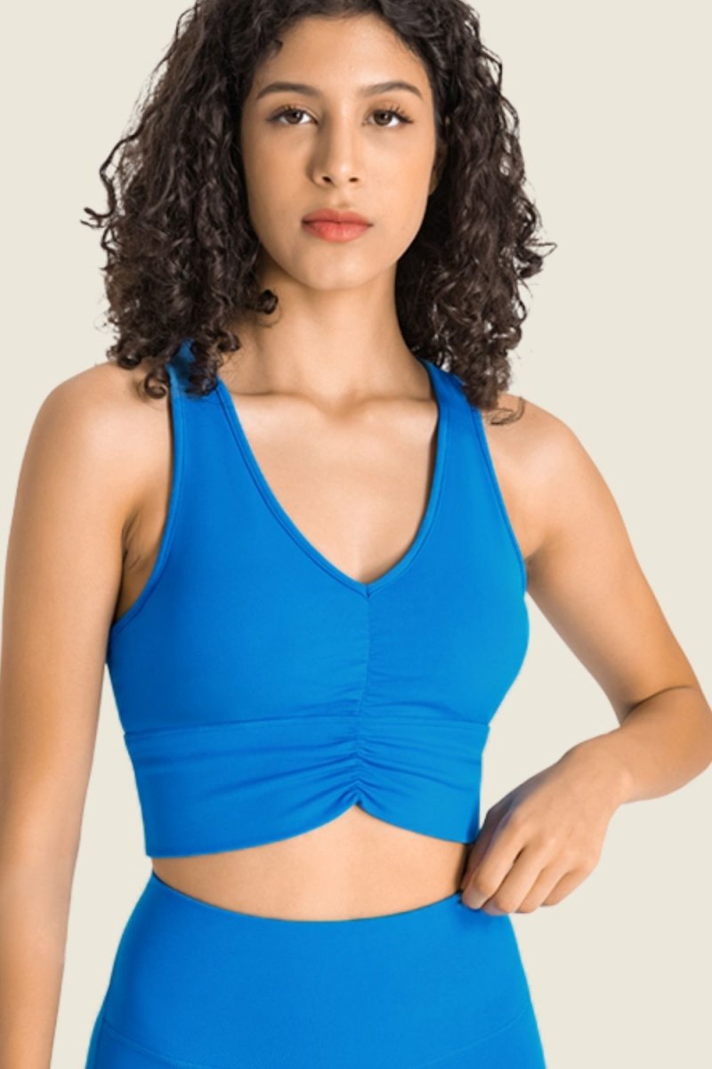 Gathered Detail Halter Neck Sports Bra - TapLike