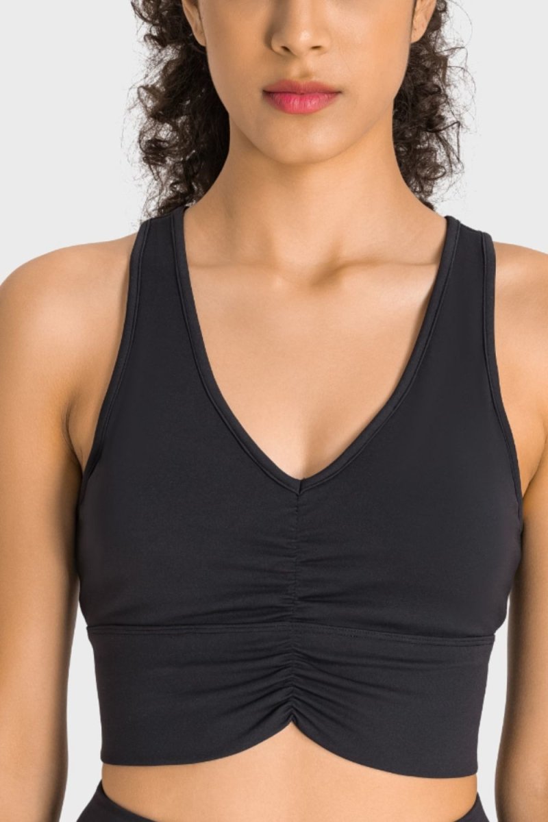 Gathered Detail Halter Neck Sports Bra - TapLike