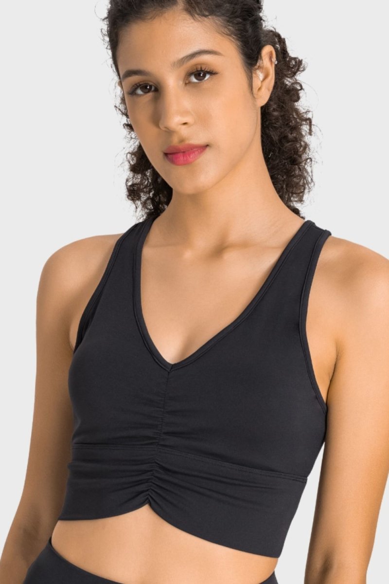 Gathered Detail Halter Neck Sports Bra - TapLike