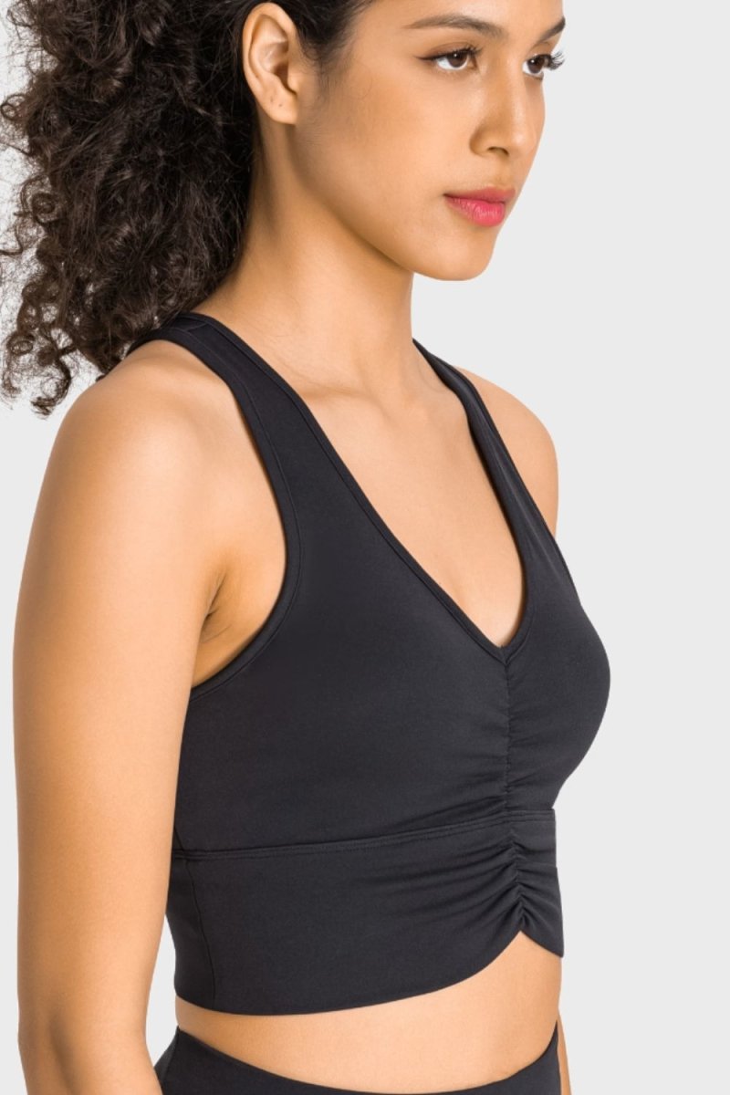 Gathered Detail Halter Neck Sports Bra - TapLike