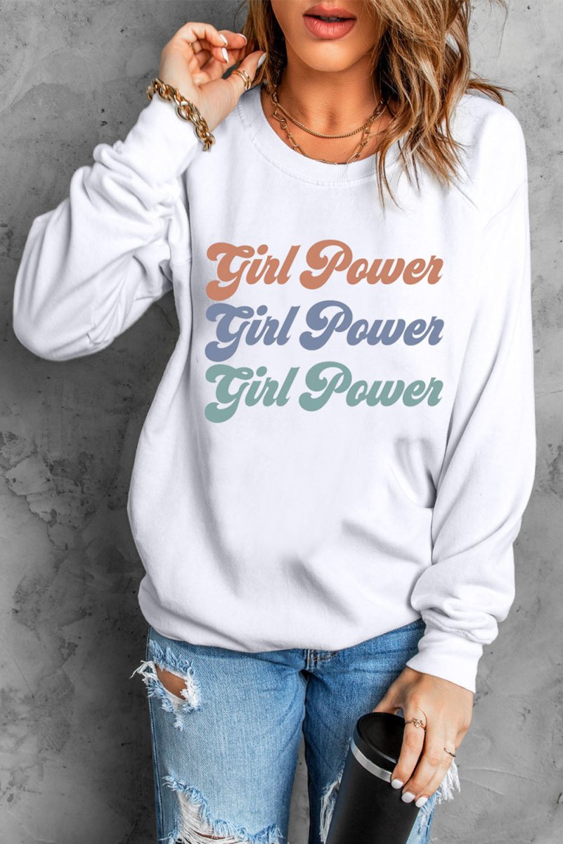 GIRL POWER Graphic Dropped Shoulder Sweatshirt - TapLike
