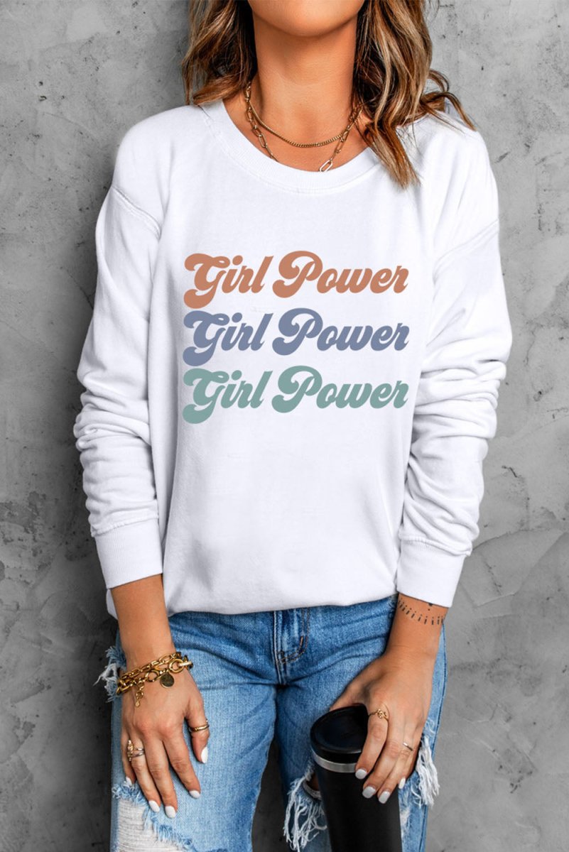 GIRL POWER Graphic Dropped Shoulder Sweatshirt - TapLike