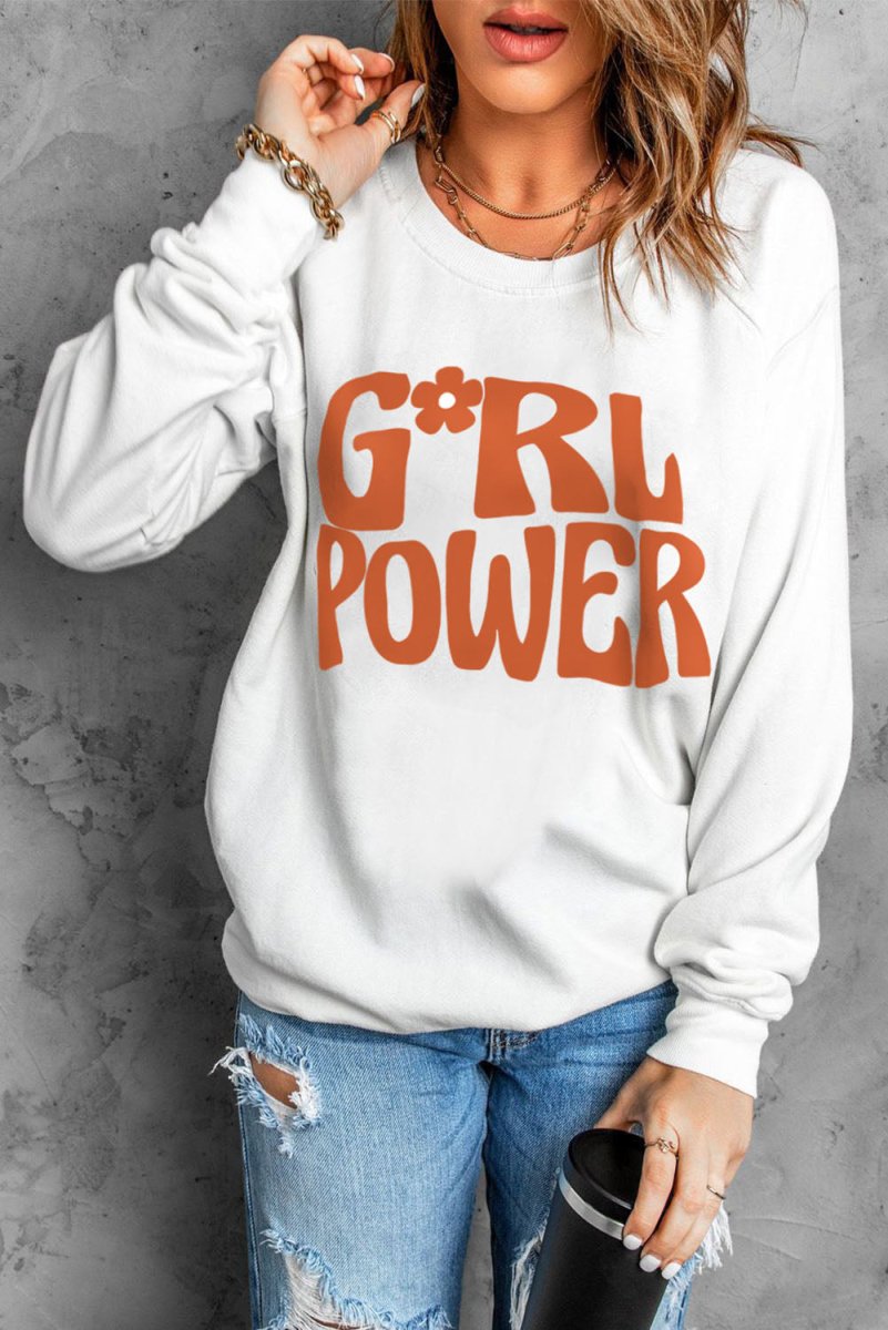 GIRL POWER Graphic Round Neck Sweatshirt - TapLike