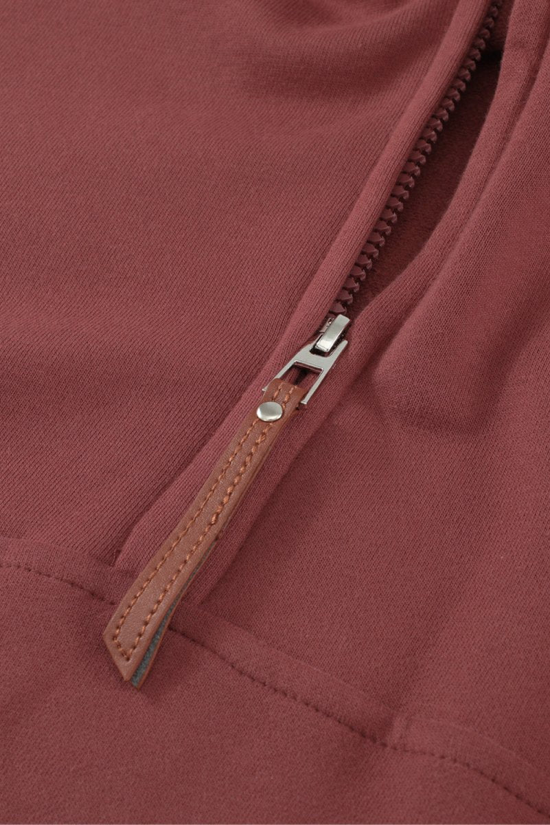 Half Zip Patch Pocket Drawstring Hoodie - TapLike