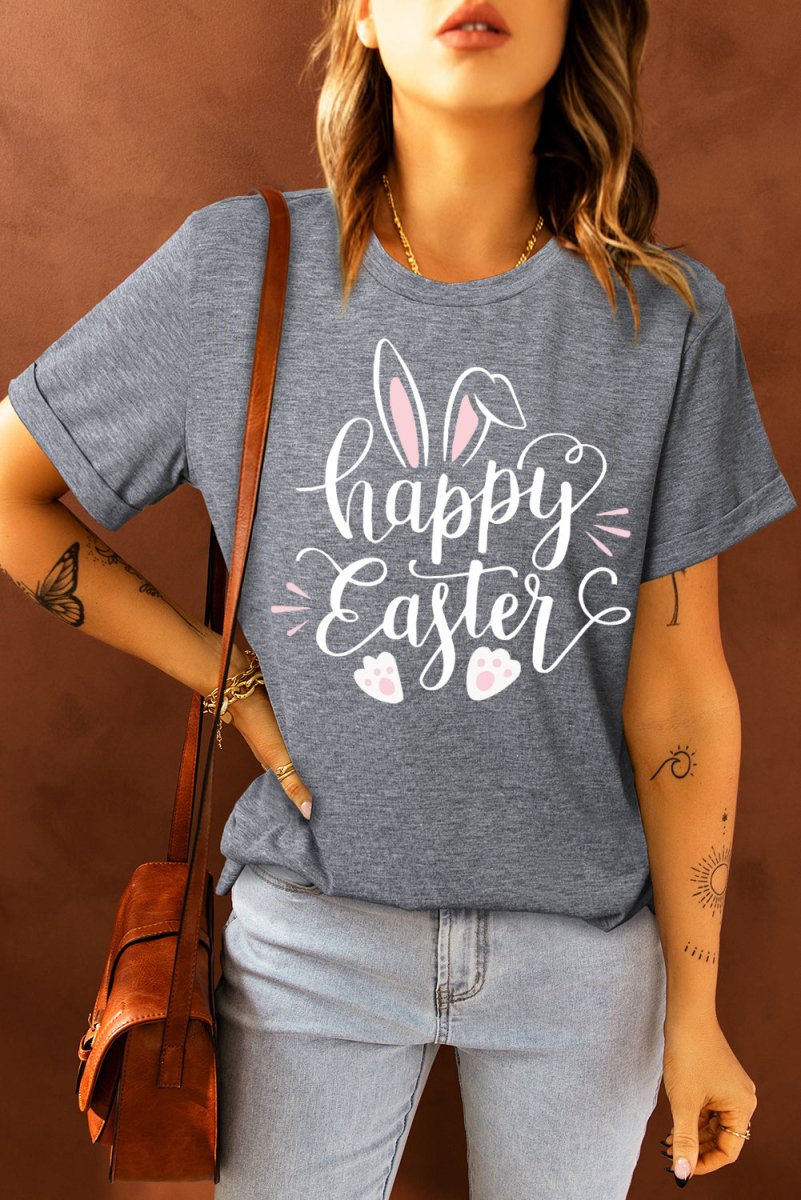 HAPPY EASTER Graphic Round Neck Tee - TapLike