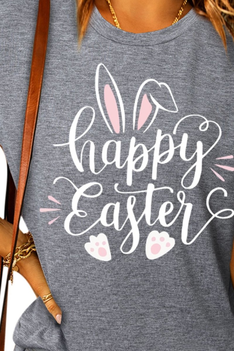 HAPPY EASTER Graphic Round Neck Tee - TapLike