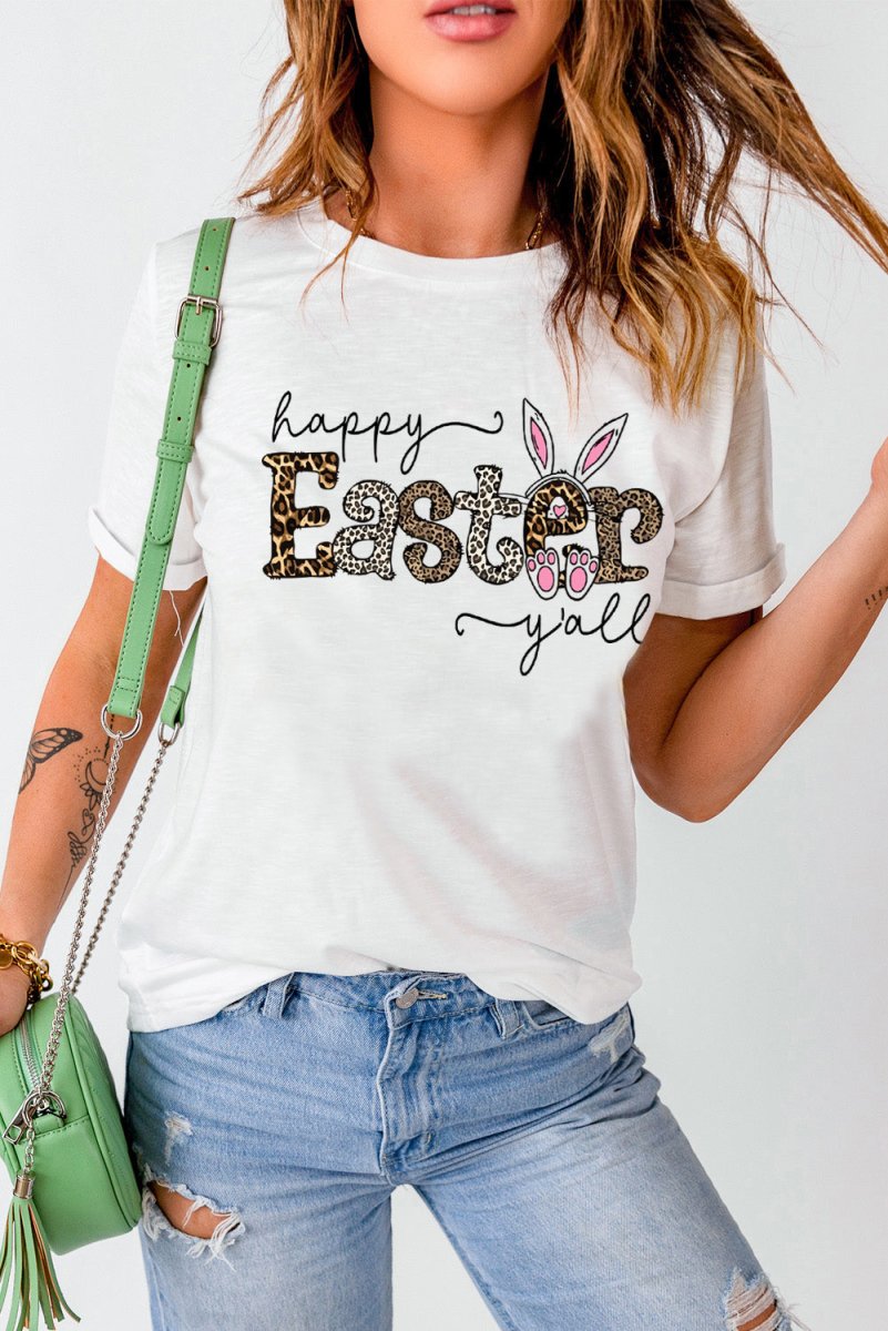 HAPPY EASTER Y'ALL Graphic Round Neck Tee - TapLike