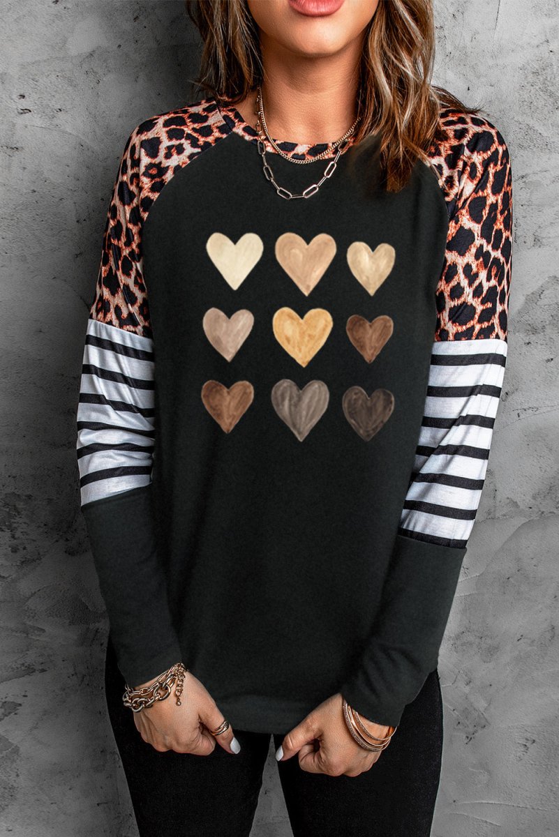 Heart Striped Long Raglan Sleeve Tee 10010189645 - TapLike