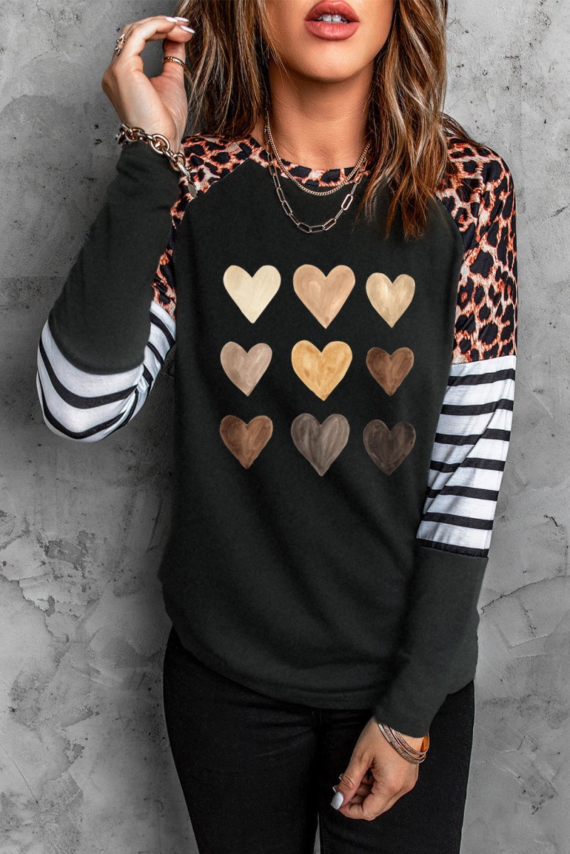 Heart Striped Long Raglan Sleeve Tee 10010189645 - TapLike