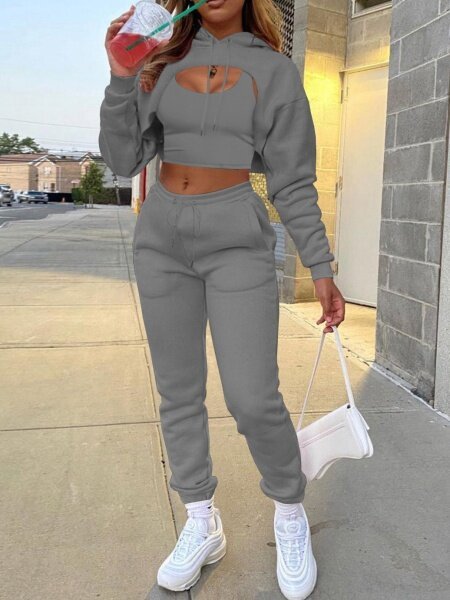 Hooded Sweatshirt + Drawstring Trousers + Tank Top Set Of Three H9V36ASS2K - TapLike