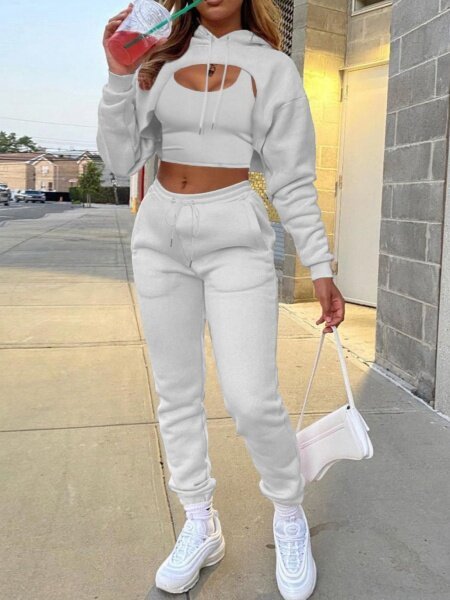 Hooded Sweatshirt + Drawstring Trousers + Tank Top Set Of Three H9V36ASS2K - TapLike