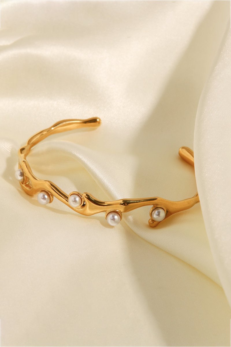 Inlaid Synthetic Pearl Open Bracelet - TapLike