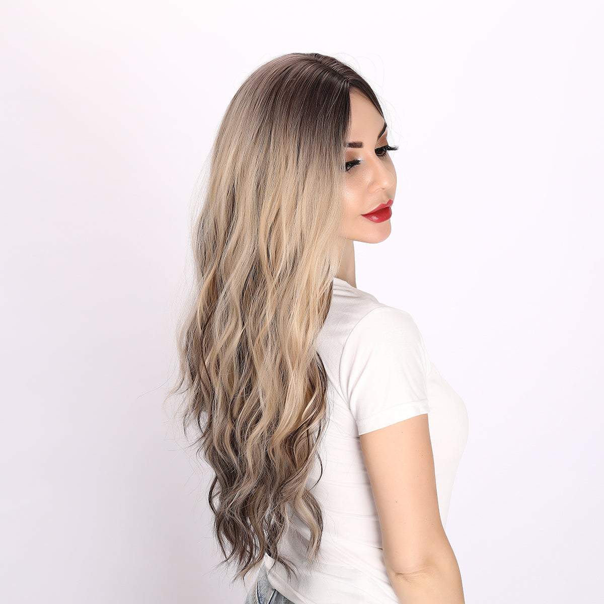 28-Inch |  Gold Brown highlite Loose Wave Without Bangs | SM5307
