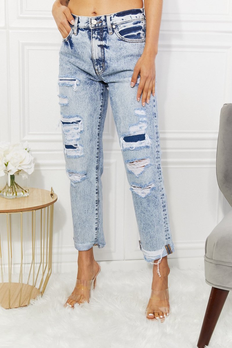 Kancan Kendra High Rise Distressed Straight Jeans - Taplike