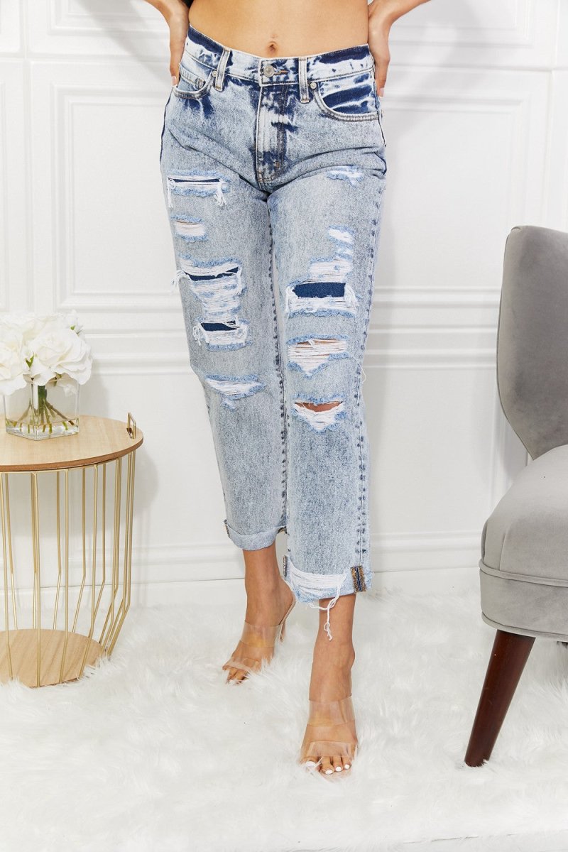 Kancan Kendra High Rise Distressed Straight Jeans - Taplike