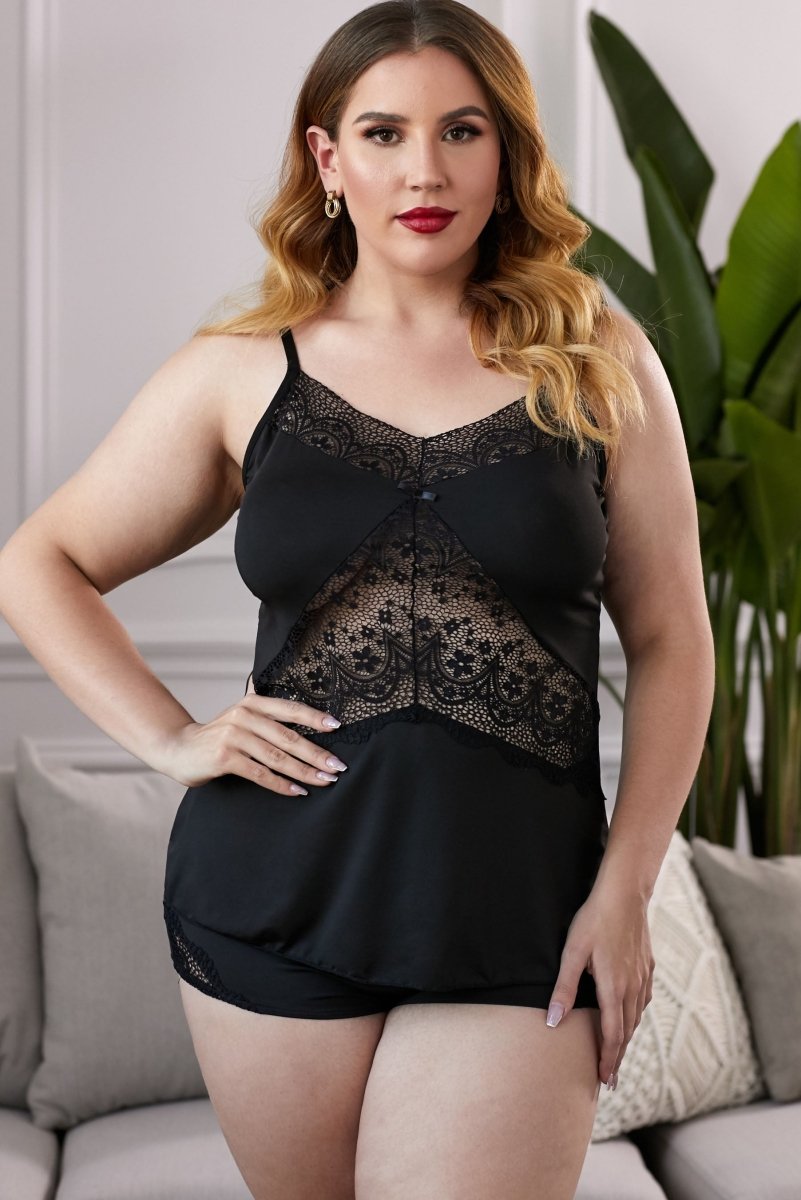 Lace Insert Plus Size Pajamas Set - TapLike