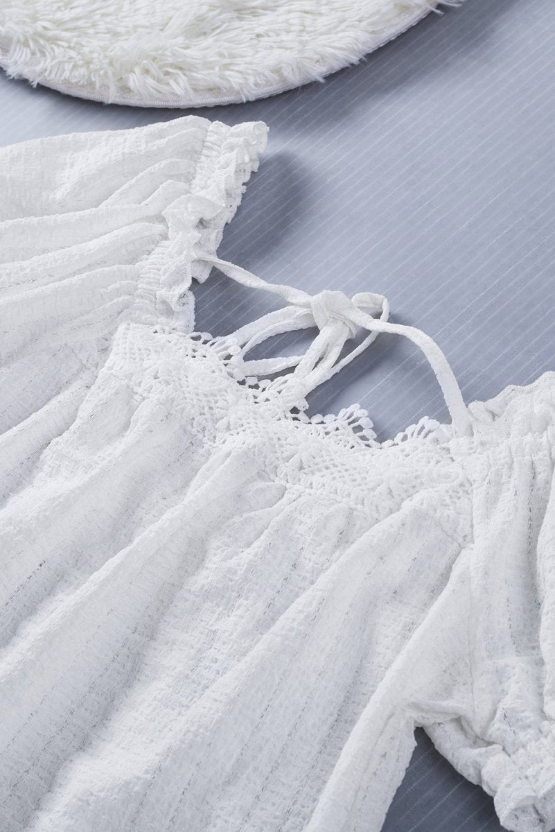 Lace Trim Tie-Back Puff Sleeve Top | 10010088162 - TapLike