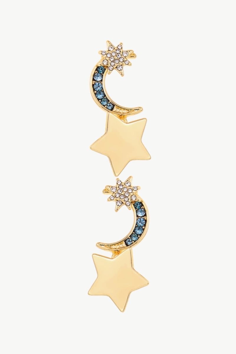 Lasting Wish Inlaid Rhinestone Star and Moon Drop Earrings - TapLike
