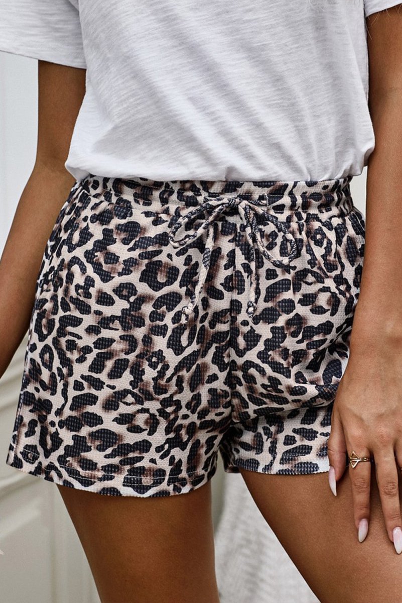 Leopard Drawstring Waist Shorts - Taplike