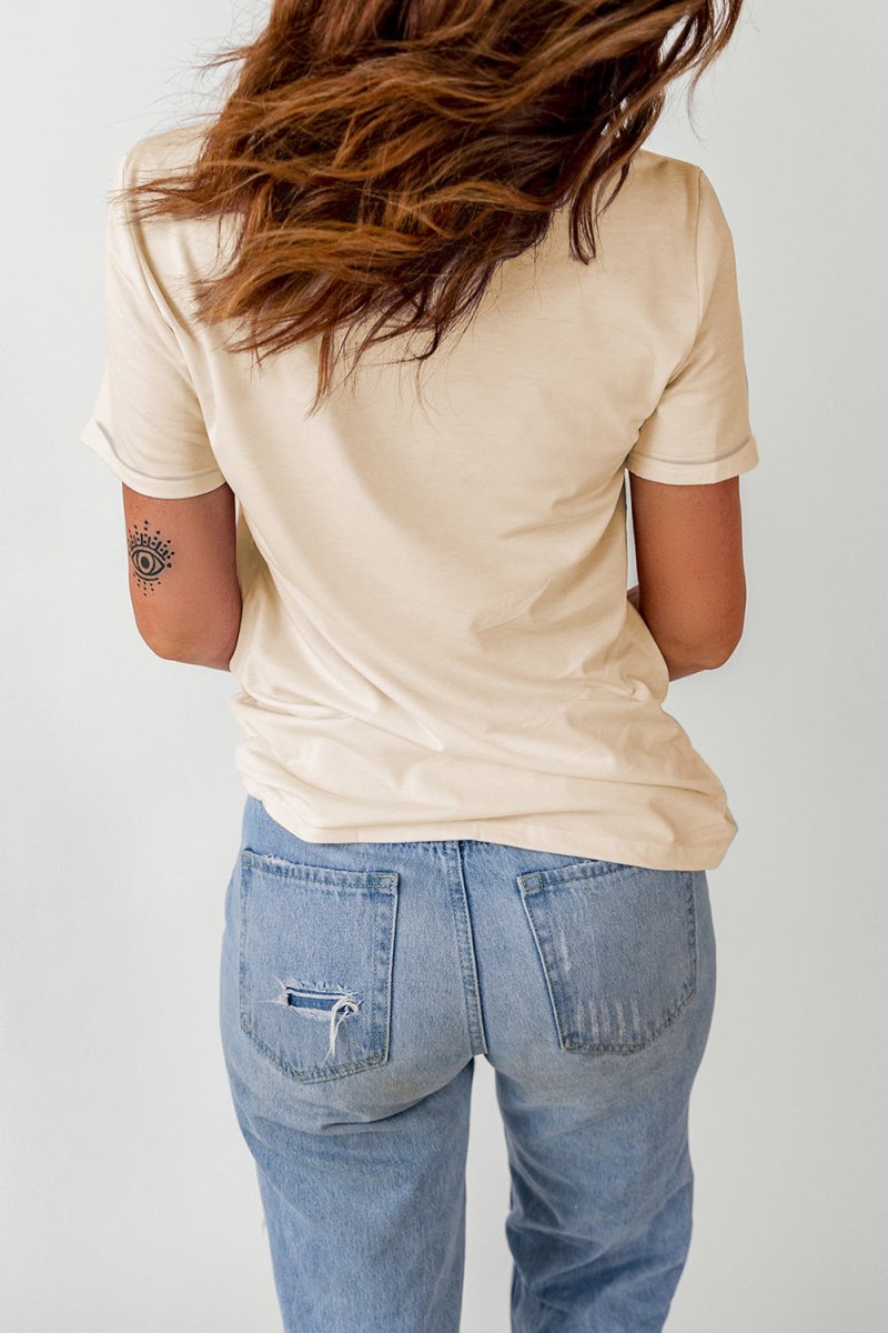 Letter Graphic Cuffed Tee Shirt - TapLike