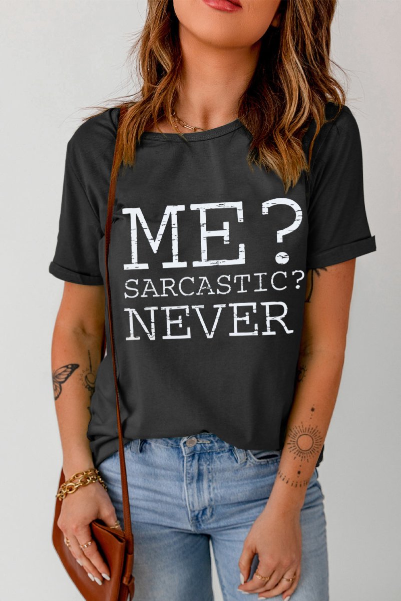 Letter Graphic Round Neck T-Shirt - TapLike