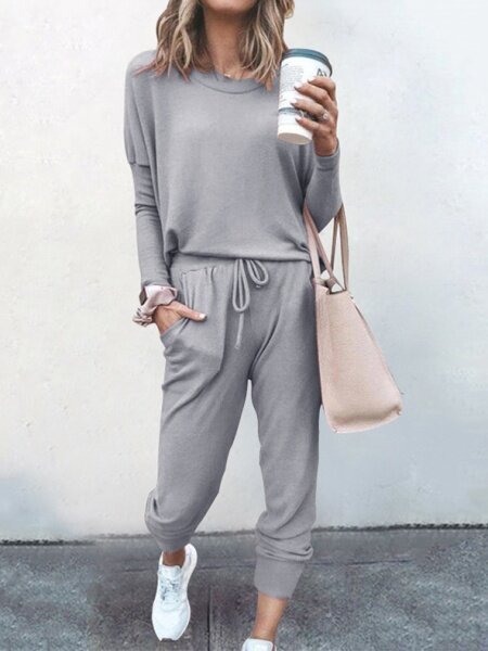 Loose Solid Color Sports Suit HFHD383UTM - TapLike