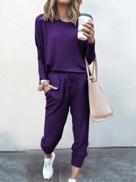 Loose Solid Color Sports Suit HFHD383UTM - TapLike