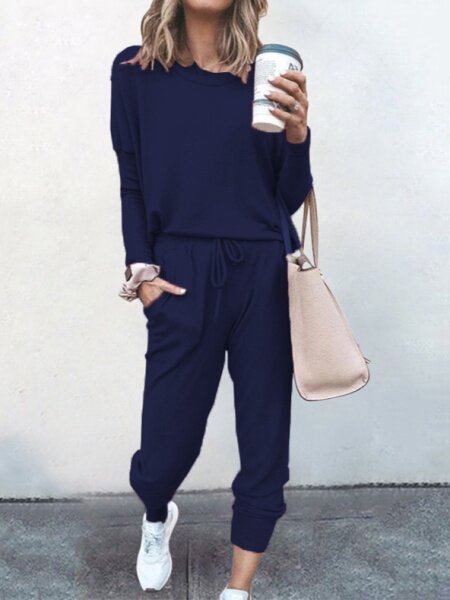 Loose Solid Color Sports Suit HFHD383UTM - TapLike