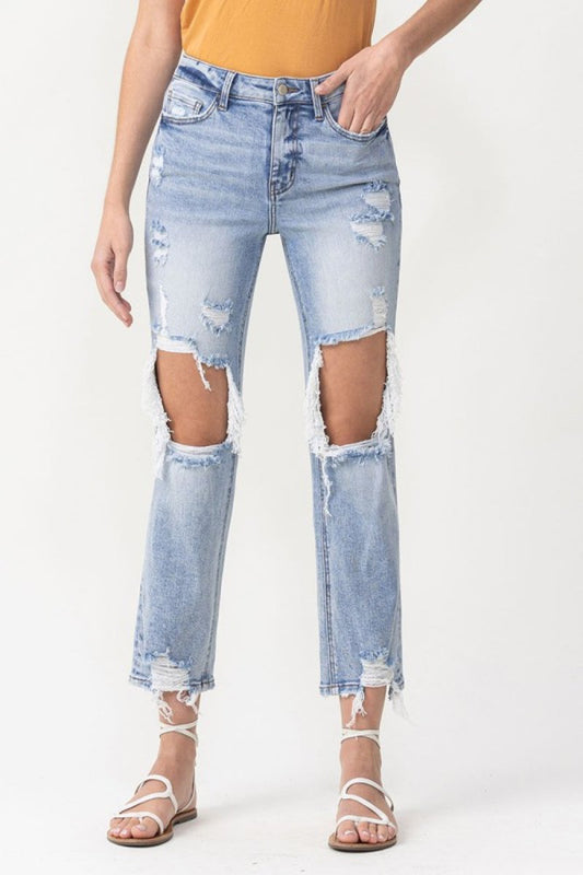 Lovervet Full Size Amari Destroyed High Rise Crop Straight Jeans - TapLike