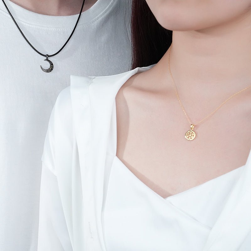 Magnetic Necklace Sun and Moon Boudoir Couple Openwork S925 Collarbone Chain - TapLike