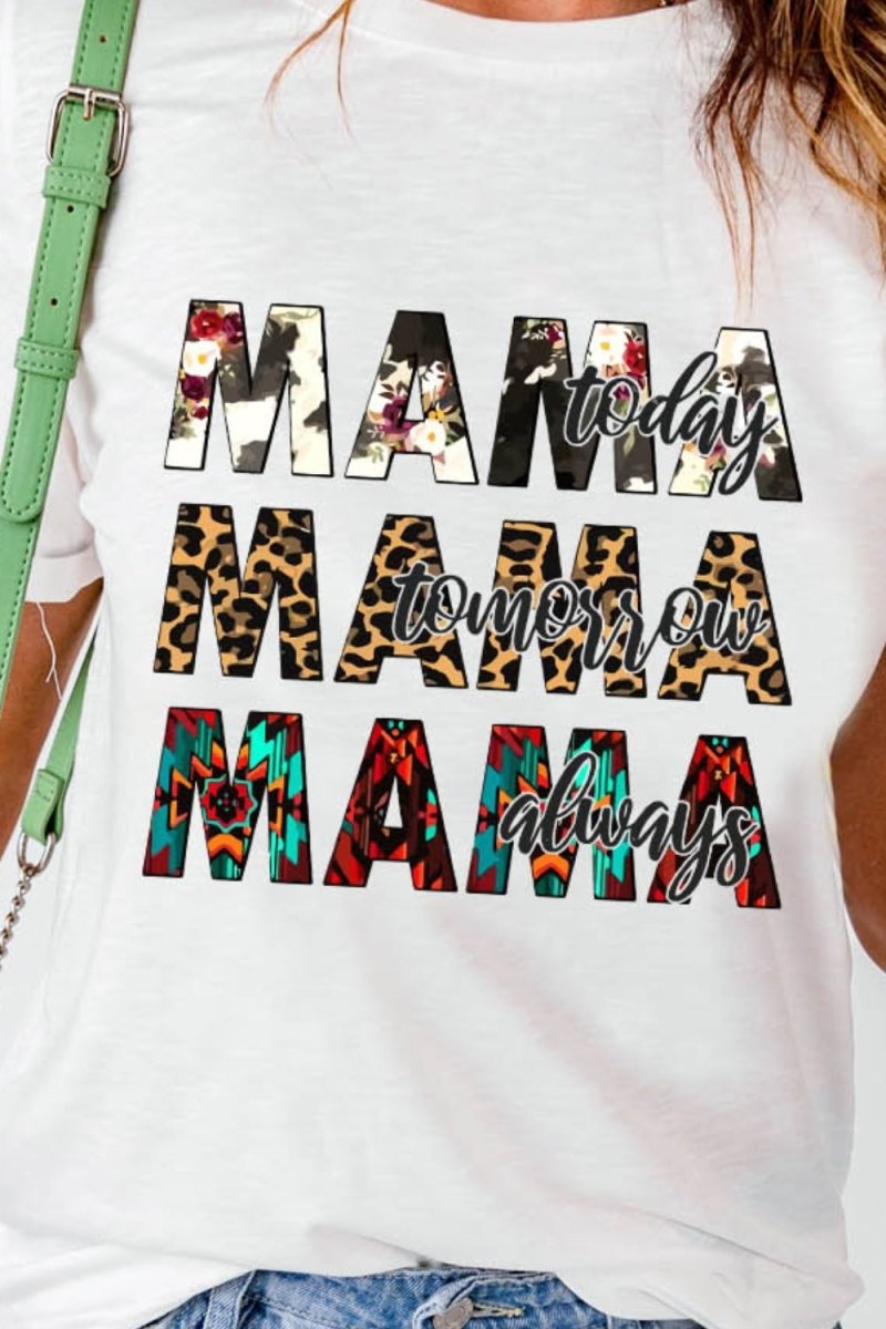 MAMA Graphic Cuffed Round Neck Tee Shirt - TapLike