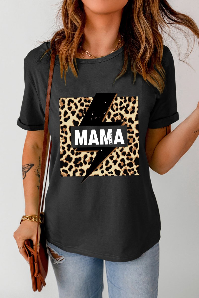 MAMA Leopard Lightning Graphic Tee Shirt - TapLike