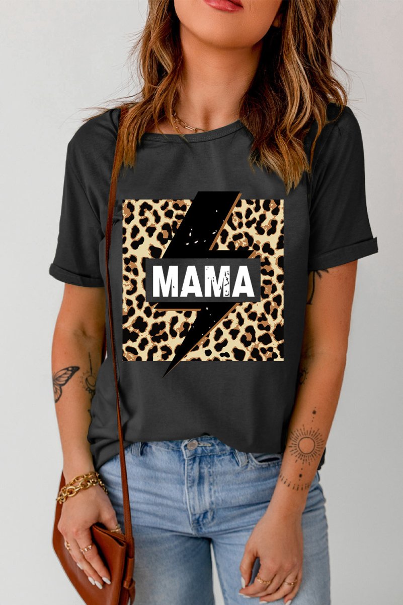MAMA Leopard Lightning Graphic Tee Shirt - TapLike