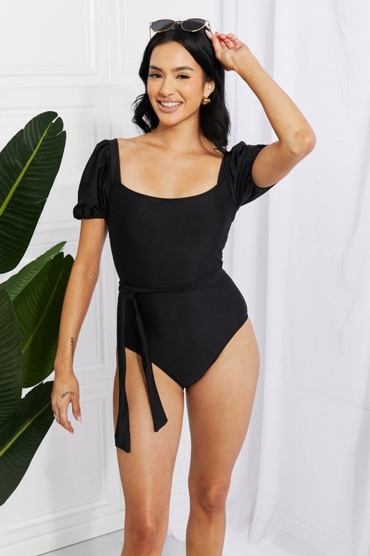 Marina West Swim Salty Air Puff Sleeve One-Piece in Black - Taplike
