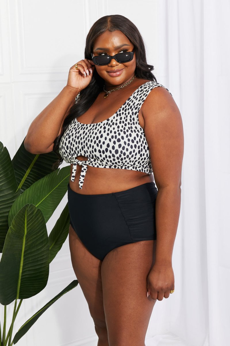 Marina West Swim Sanibel Crop Swim Top and Ruched Bottoms Set in Black - Taplike