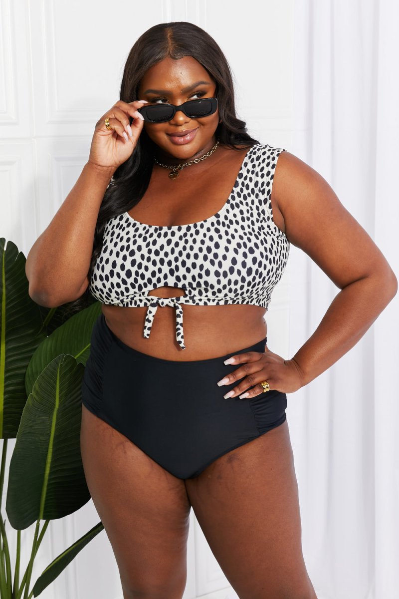 Marina West Swim Sanibel Crop Swim Top and Ruched Bottoms Set in Black - Taplike