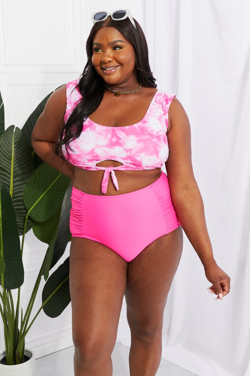 Marina West Swim Sanibel Crop Swim Top and Ruched Bottoms Set in Pink - Taplike