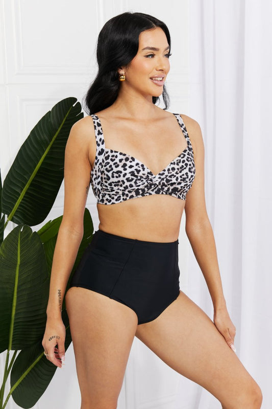 Marina West Swim Take A Dip Twist High-Rise Bikini in Leopard - Taplike