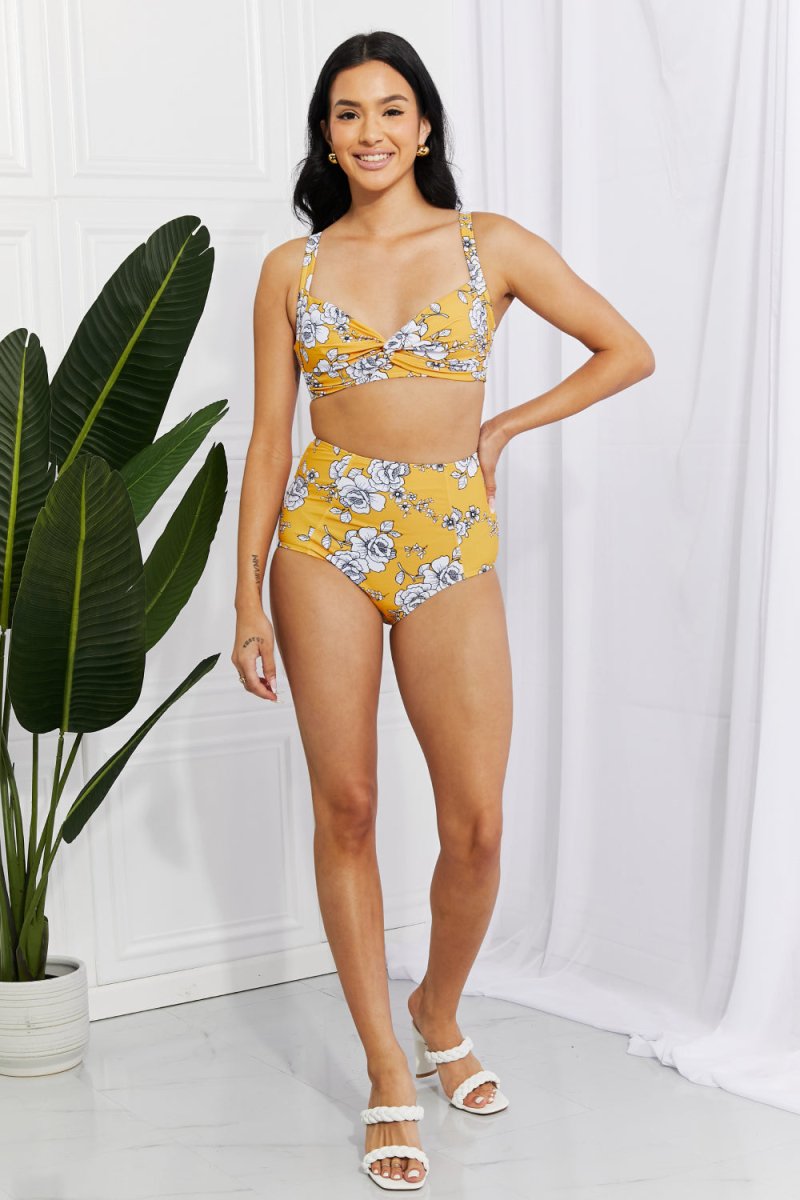 Marina West Swim Take A Dip Twist High-Rise Bikini in Mustard - Taplike