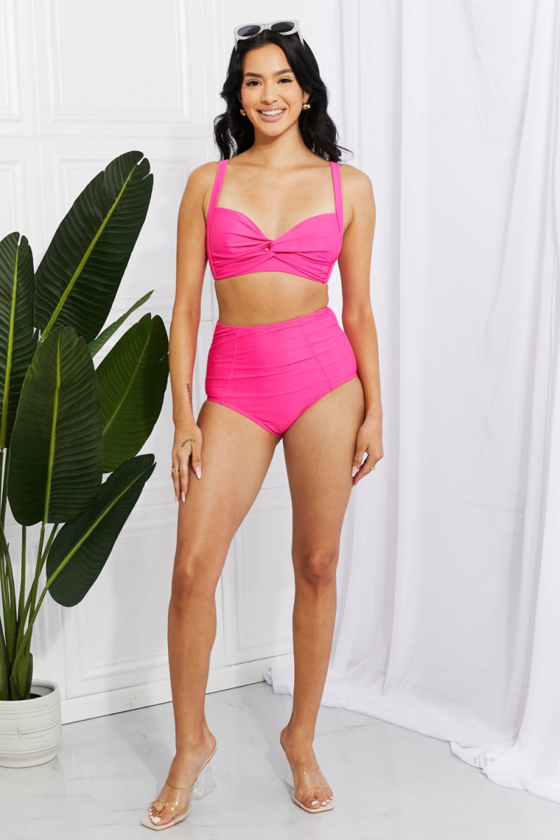 Marina West Swim Take A Dip Twist High-Rise Bikini in Pink - Taplike