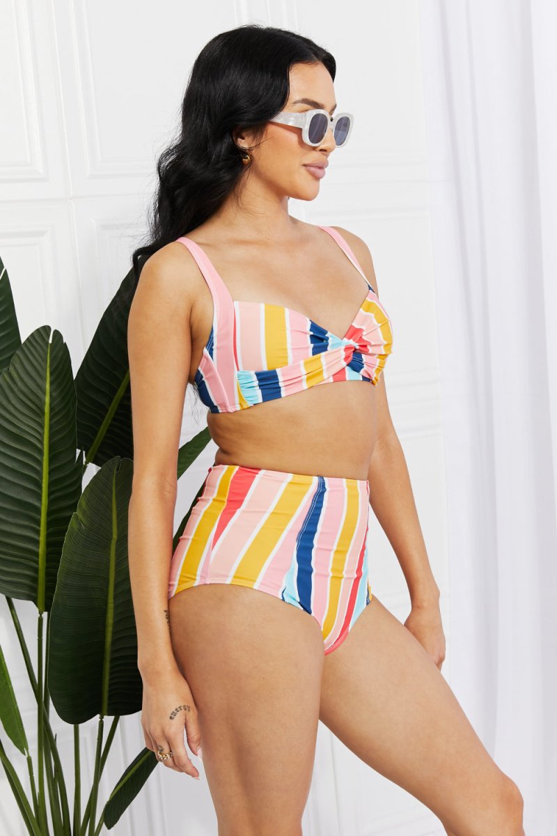 Marina West Swim Take A Dip Twist High-Rise Bikini in Stripe - Taplike